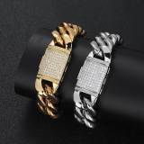 Cross border stainless steel bracelet accessories from Europe and America, men's Miami hip-hop Cuban chain, zircon flip buckle, men's bracelet