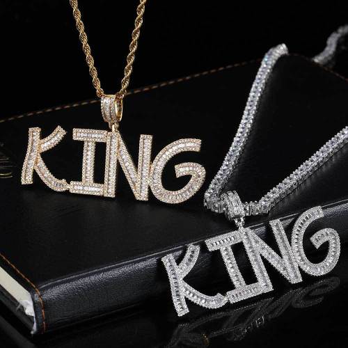 European and American hip-hop copper inlaid zircon square letter splicing pendant trendy brand personalized English letter men's pendant necklace