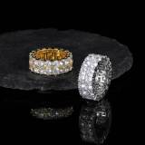 Cross border European and American hip-hop jewelry double row zircon ring trendy brand fashion full diamond 18K gold men's ring wholesale