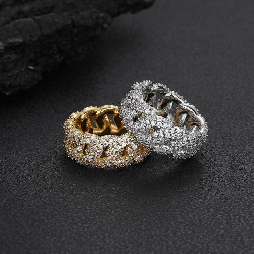 European and American cross-border hip-hop jewelry 10mm bubble Cuban ring trendy brand personality full zircon men's ring wholesale