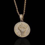 European and American Hip Hop Little Fist Pendant DIY Gift Birthday Pendant Couple Men's and Women's Instagram Copper Set Zircon Necklace