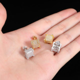 Cross border European and American hip-hop micro inlaid zircon square earrings, spiral ear caps, simple and personalized hip-hop earrings