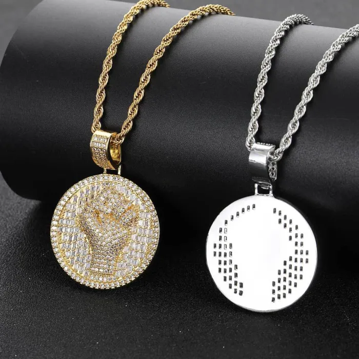 European and American Hip Hop Little Fist Pendant DIY Gift Birthday Pendant Couple Men's and Women's Instagram Copper Set Zircon Necklace