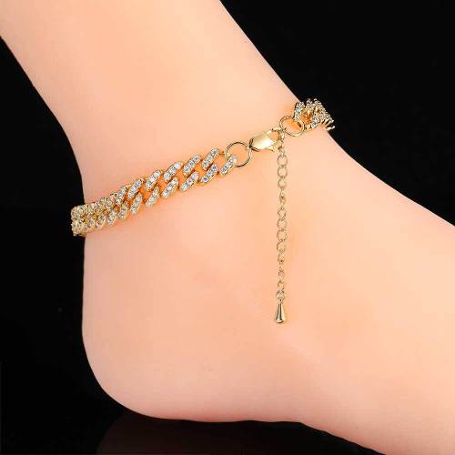 European and American 9mm Japanese style buckle single row zircon Cuban ankle chain extension chain cross-border hip-hop jewelry ankle chain women's high-end feeling