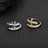 European and American New Product Justice Sword Open Ring Copper Set Zircon Versatile Fashion Brand Men's Hip Hop Ring Wholesale