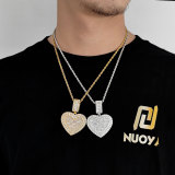 European and American hip-hop oversized flip heart photo pendant with copper inlaid zircon trendy brand personalized men's photo frame pendant necklace