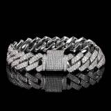Wholesale of European and American hip-hop bracelets 14mm diamond Cuban bracelets with micro inlaid zircon bracelets, trendy brand men's bracelets