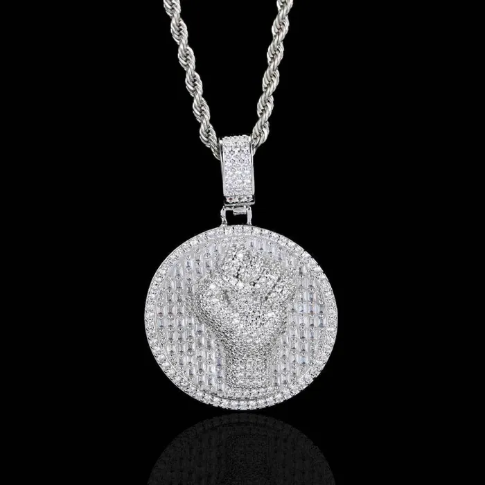 European and American Hip Hop Little Fist Pendant DIY Gift Birthday Pendant Couple Men's and Women's Instagram Copper Set Zircon Necklace