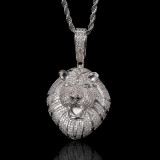 European and American hip-hop micro inlaid zircon solid lion head pendant with genuine gold electroplating trendy hip-hop men's necklace accessories