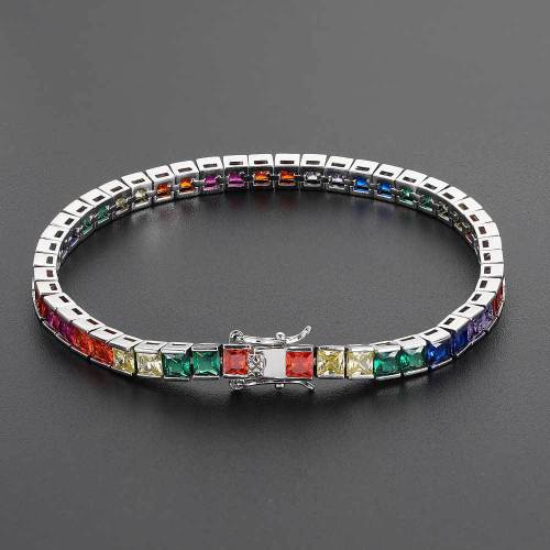 European and American minimalist hip-hop bracelet 4mm colorful tennis bracelet with micro inlaid square zircon trendy hip-hop bracelet accessories