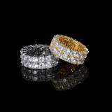 Cross border European and American hip-hop jewelry double row zircon ring trendy brand fashion full diamond 18K gold men's ring wholesale