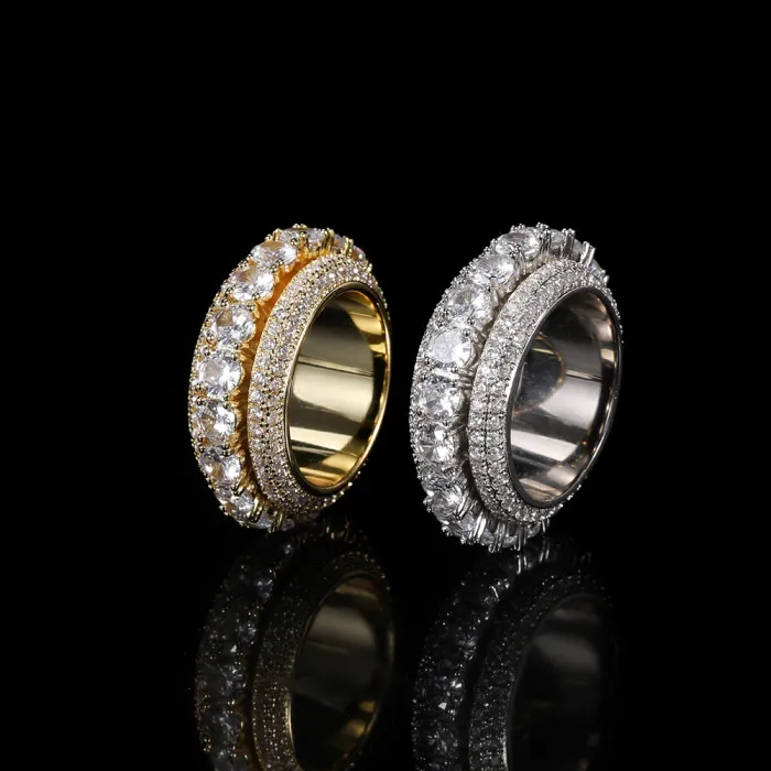Hot selling five row zircon rotating hip-hop rings from Europe and America, cross-border trendy brand, rotatable men's ring jewelry wholesale