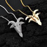 Wholesale of cross-border new European and American hip-hop pendants with micro inlaid zircon goat head trendy personality necklaces and accessories