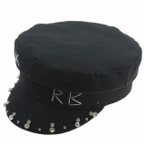 RB Letter Embroidered Navy Hat Korean Edition Spring Silk Hat Women's Street Shoot Flat Top Duck Tongue Hat Fashion Octagonal Hat