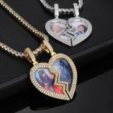 Cross border Hip Hop Magnet Love Photo Pendant for Men's Necklace Fashion Brand Personalized Micro Set Zircon Frame Pendant in Europe and America