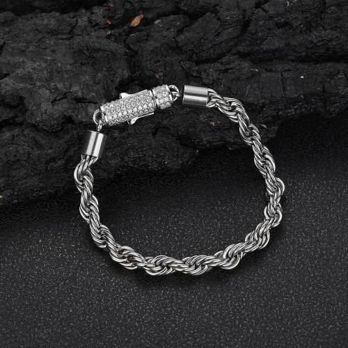 Amazon cross-border 6mm diamond inlaid stainless steel Fried Dough Twists chain personality bracelet titanium steel jewelry hip-hop men's bracelet