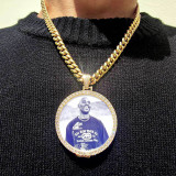European and American hip-hop pendants with micro inlaid zircon trendsetter flip covers, circular photo frames, necklaces, hip-hop jewelry manufacturers, direct sales