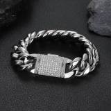 Cross border stainless steel bracelet accessories from Europe and America, men's Miami hip-hop Cuban chain, zircon flip buckle, men's bracelet