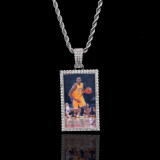 European and American hip-hop memory rectangular photo necklace jewelry with micro inlaid zircon street trendsetter photo frame hiphop pendant