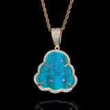 Cross border hot selling jewelry, hip-hop necklace, cat's eye stone Maitreya Buddha pendant, unisex European and American trend zircon necklace
