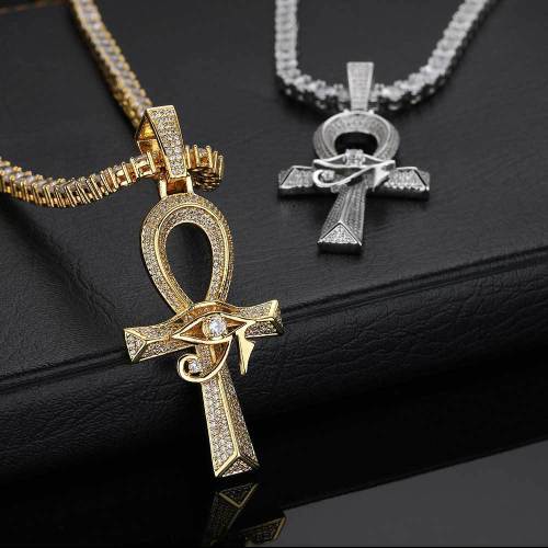 Cross border European and American hip-hop Holus Eye Anhe Cross Pendant with Micro Set Zircon Retro Personality Necklace Accessories