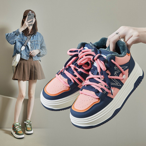 Winter high cut plush white shoes, new Korean version Instagram female student casual shoes, sports board shoes CC-525