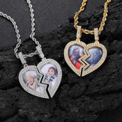 Cross border Hip Hop Magnet Love Photo Pendant for Men's Necklace Fashion Brand Personalized Micro Set Zircon Frame Pendant in Europe and America