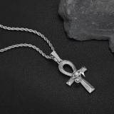 Cross border European and American hip-hop Holus Eye Anhe Cross Pendant with Micro Set Zircon Retro Personality Necklace Accessories