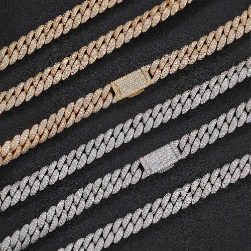 Wholesale of cross-border hip-hop necklaces in Europe and America, 10mm double row zircon bubble Cuban necklaces, trendy and personalized men's bracelets