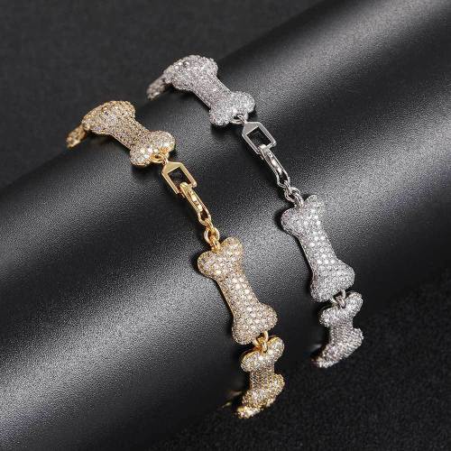 New Hip Hop Bone Necklace 10mm Full Zircon Collar Chain European and American Personalized Fashion Brand Men's and Women's Bracelet Jewelry Wholesale