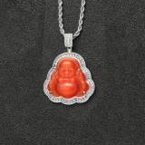 Cross border Hot Selling Hip Hop Cat's Eye Necklace, Jade Marrow Maitreya Buddha Ladder, Zircon Pendant, European and American Trendy Personality Necklace