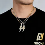 European and American hip-hop dual color lightning pendant necklace with genuine gold electroplated copper inlaid zircon personality hiphop men's necklace
