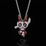 European and American hip-hop cartoon anime flying female police officer floral pendant trendy brand copper inlaid zircon men's pendant necklace for men