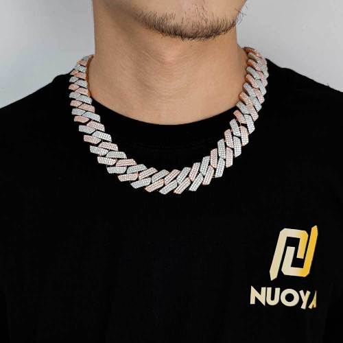 Cross border European and American hip-hop full diamond necklace 20mm three row zircon dual color diamond Cuban chain wholesale for men's necklaces