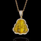 Cross border hot selling jewelry, hip-hop necklace, cat's eye stone Maitreya Buddha pendant, unisex European and American trend zircon necklace