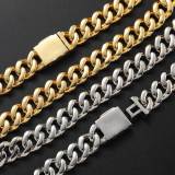 Wholesale of 15mm European and American mixed inlaid T-shaped zircon Miami Cuban chain trendy hip-hop jewelry men's necklaces and bracelets