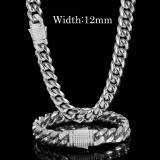 European and American stainless steel Cuban chain hip-hop necklace Miami zircon spring buckle men's necklace bracelet trendy jewelry