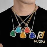 Cross border Hot Selling Hip Hop Cat's Eye Necklace, Jade Marrow Maitreya Buddha Ladder, Zircon Pendant, European and American Trendy Personality Necklace