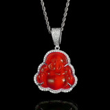 Cross border hot selling jewelry, hip-hop necklace, cat's eye stone Maitreya Buddha pendant, unisex European and American trend zircon necklace