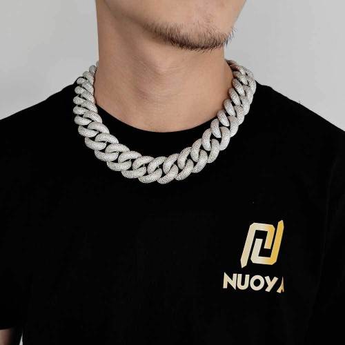 Cross border European and American hip-hop 25mm full diamond bubble Cuban chain trendy brand zircon men's necklace coarse jewelry wholesale
