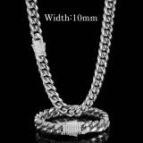 European and American stainless steel Cuban chain hip-hop necklace Miami zircon spring buckle men's necklace bracelet trendy jewelry