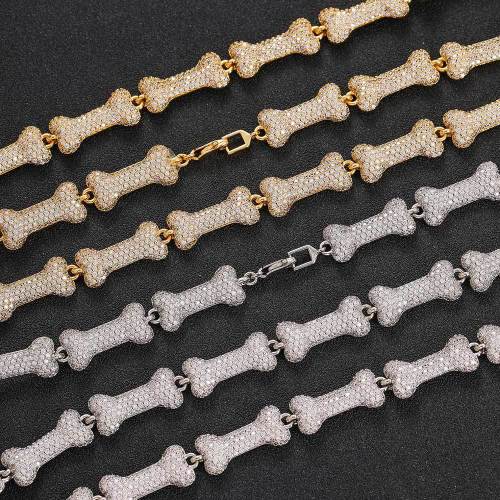 New Hip Hop Bone Necklace 10mm Full Zircon Collar Chain European and American Personalized Fashion Brand Men's and Women's Bracelet Jewelry Wholesale