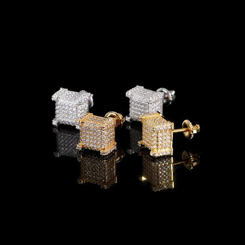 Cross border European and American hip-hop micro inlaid zircon square earrings, spiral ear caps, simple and personalized hip-hop earrings