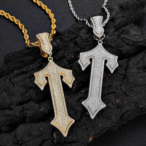 Wholesale of European and American cross-border hip-hop sword cross pendants for men's necklaces, trendy micro inlaid zircon personalized pendants