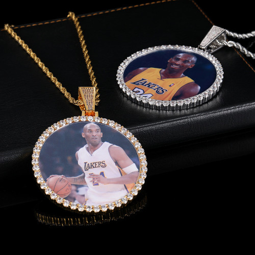 European and American hip-hop accessories large circular photo frame pendant with micro inlaid zircon trendy men's photo necklace wholesale
