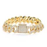 Wholesale of European and American hip-hop bracelets 14mm diamond Cuban bracelets with micro inlaid zircon bracelets, trendy brand men's bracelets