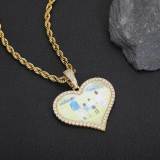 European and American hip-hop love photos necklace cross-border jewelry copper inlaid zircon men's DIY personalized heart-shaped photo frame pendant