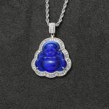 Cross border Hot Selling Hip Hop Cat's Eye Necklace, Jade Marrow Maitreya Buddha Ladder, Zircon Pendant, European and American Trendy Personality Necklace