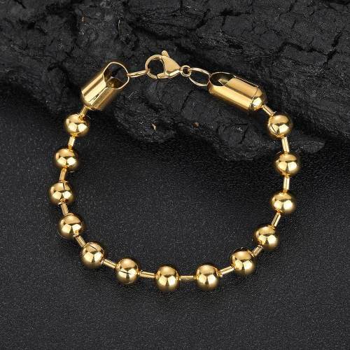 Amazon Cross border 8mm Glass Bead Chain Round Bead Chain Stainless Steel Bracelet Titanium Steel Jewelry 18K Gold Men's Bracelet Accessories