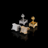 Cross border European and American hip-hop micro inlaid zircon square earrings, spiral ear caps, simple and personalized hip-hop earrings